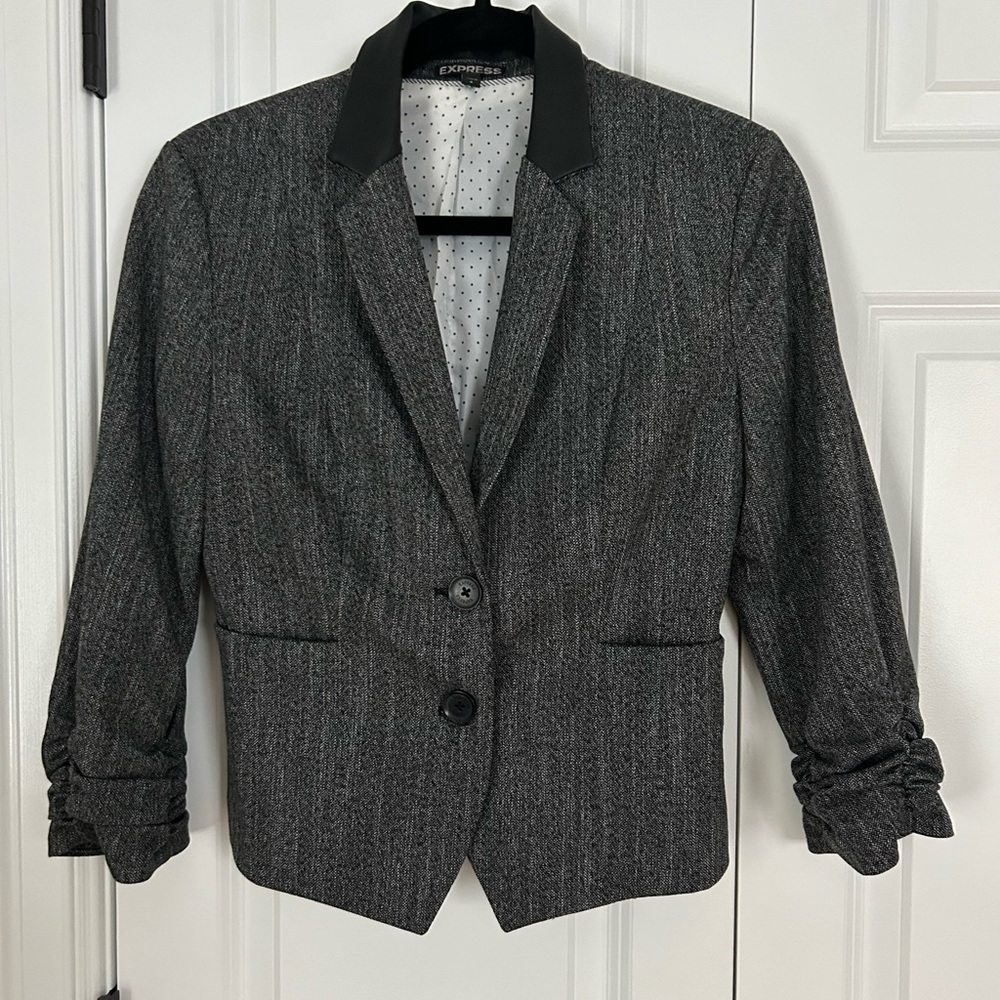 Express Gray Blazer with Faux Leather Collar